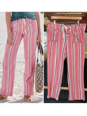 Sundance Gigi Striped Cotton Gauze Wide Leg Tie Waist Pants Coral Stripe~PS 💚🎀